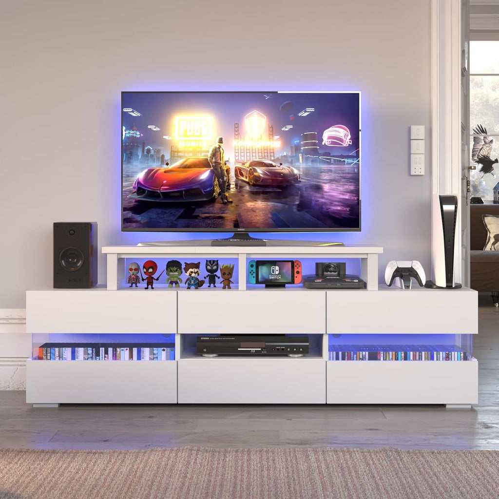 YAOHUOO 45" Large TV Riser for 32-60 inch TV, TV Riser Stand Shelf with Steel Legs, Tabletop TV Stand Riser for Home Office,White