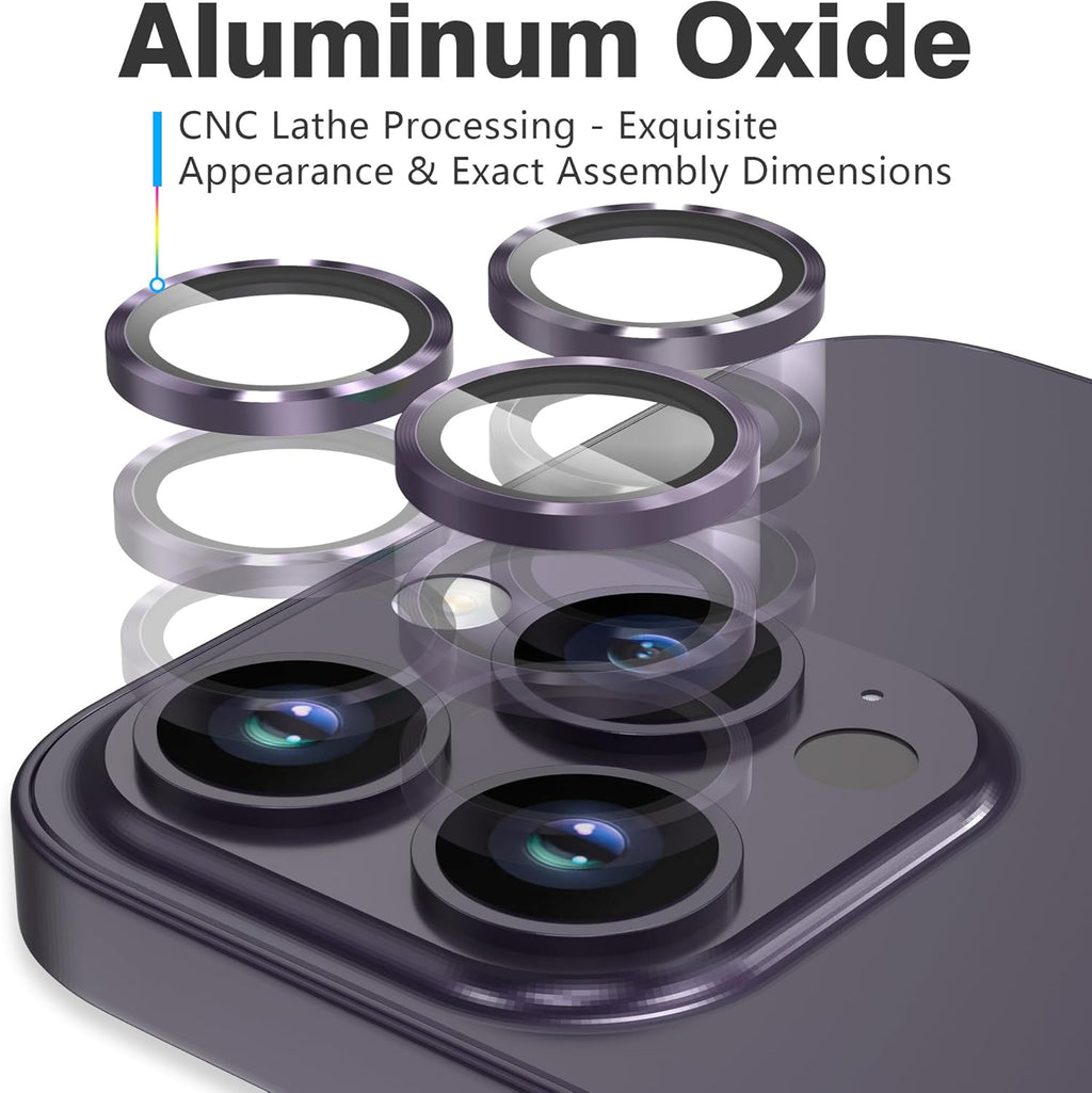 AGVEE 3+3 6 Pack for iPhone 14 Pro 6.1" / 14 Pro Max 6.7" Camera Lens Cover Protector, Metal Ring 9H Tempered HD Glass Camera Cover Protector Film, Purple