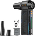 Compressed Air Duster, 300000RPM Powerful Electric Air Duster Rechargeable with LED Light and Brushless Motor, 4-Gear Cordless Mini Air Blower for Keyboard, Computers, Car, Outdoors (Black)