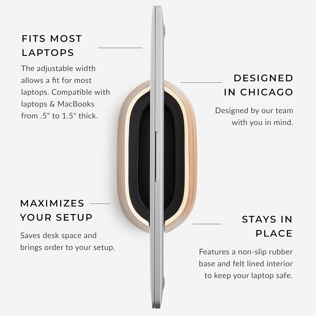 HumanCentric Vertical Laptop Stand in Black Walnut Wood, Upright Adjustable Holder and Dock, Laptop Vertical Stand Fits MacBook Pro and Other Laptops .5" to 1.5", Clamshell Compatible