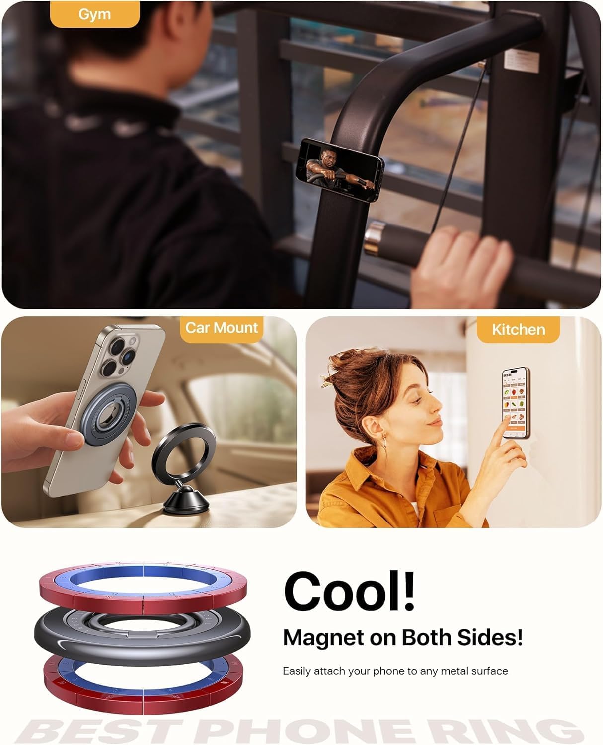 andobil 2025 Upgraded Double-sided Magnetic Phone Grip for MagSafe [Sability Max] Strong Magnetic Phone Ring Holder Compatible with MagSafe Accessories iPhone 16 Plus 15 14 13 12 Pro Max Mini Titanium