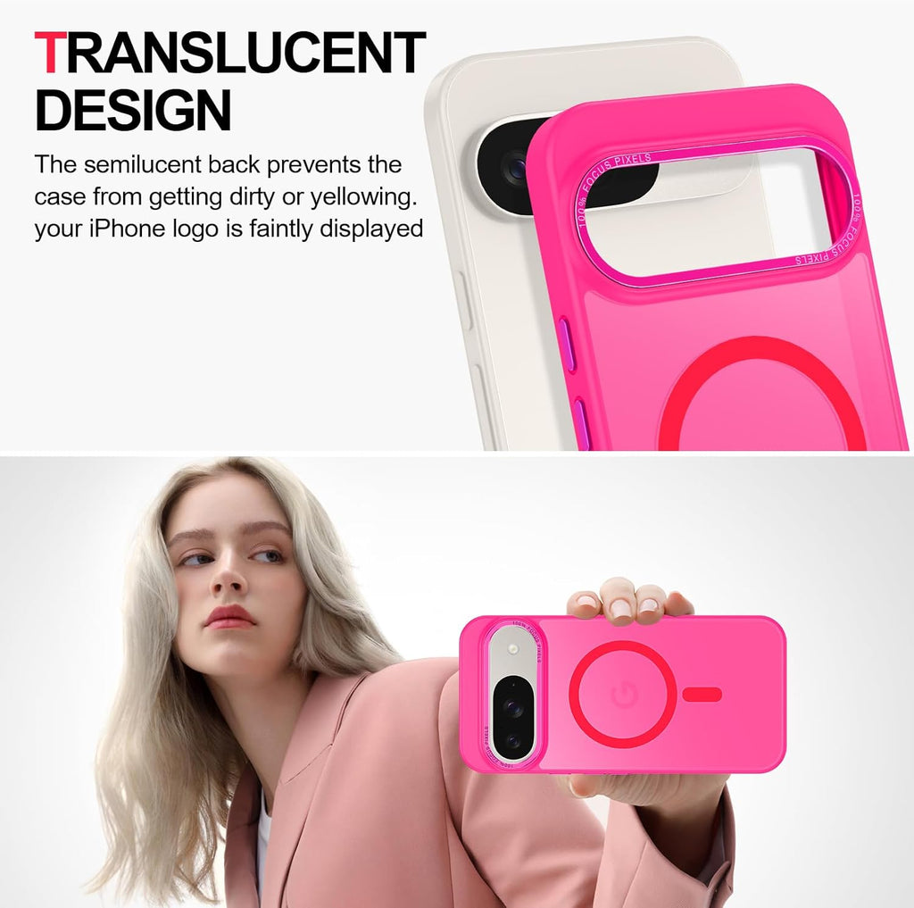 Magnetic for Google Pixel 9/Pixel 9 Pro Case, [Military Grade Drop Protection] [Compatible with MagSafe] Shockproof Slim Translucent Matte Anti-Slip for Women Girls Men Case, Hot Pink