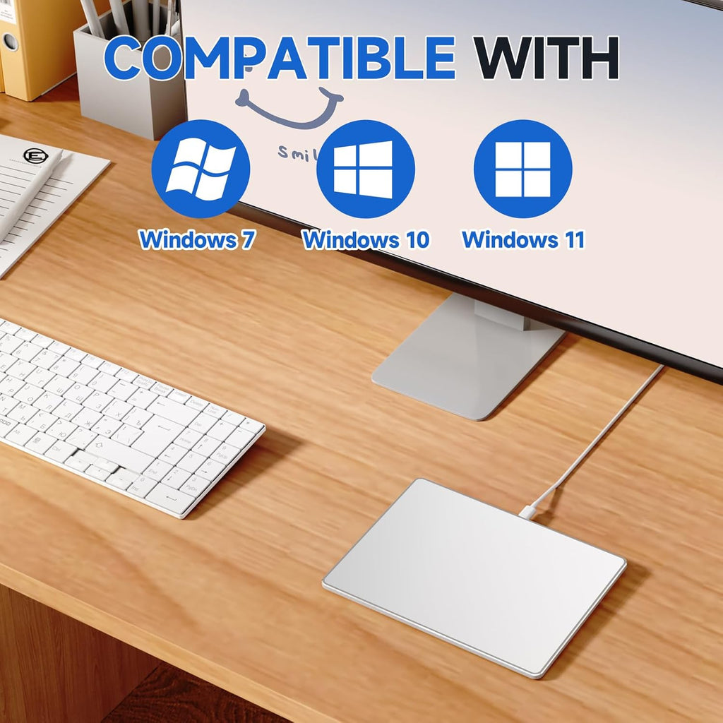 Wired Trackpad for Windows 10/11, High-Precision Multi-Touch Portable Trackpad Mouse with Multi-Gesture, Ultra Slim Aluminum USB Wired Touchpad Mouse, Compatible with PC Laptop Computer - Silver