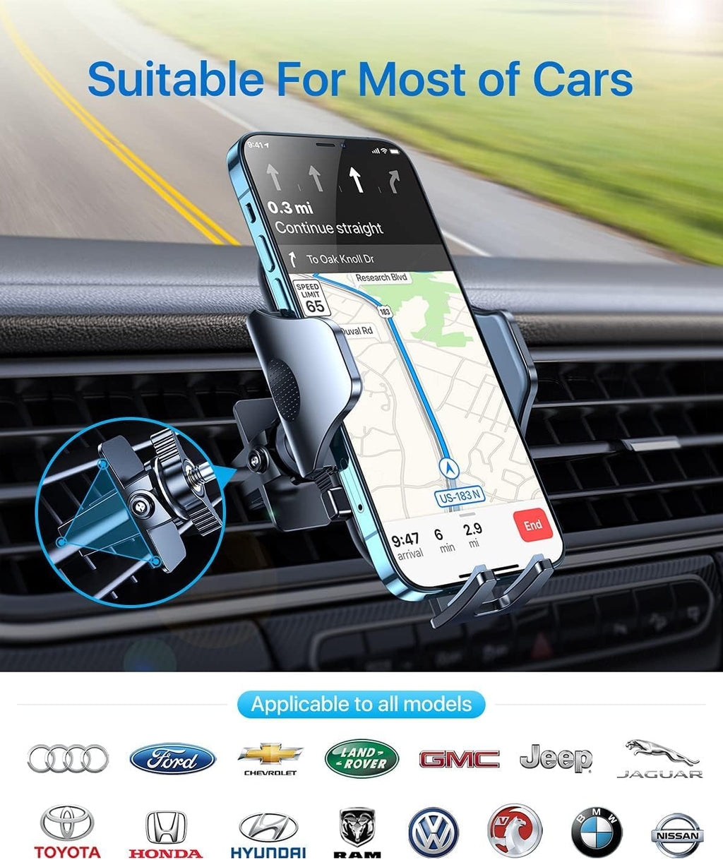 andobil Phone Holders for Your Car - Military Sturdy, Firmly Grip, Never Slip, Car Vent Phone Holder Mount, Phone Mount for Truck Compatible with iPhone 16 15 14 13 12 Pro Max Samsung S24, Sliver