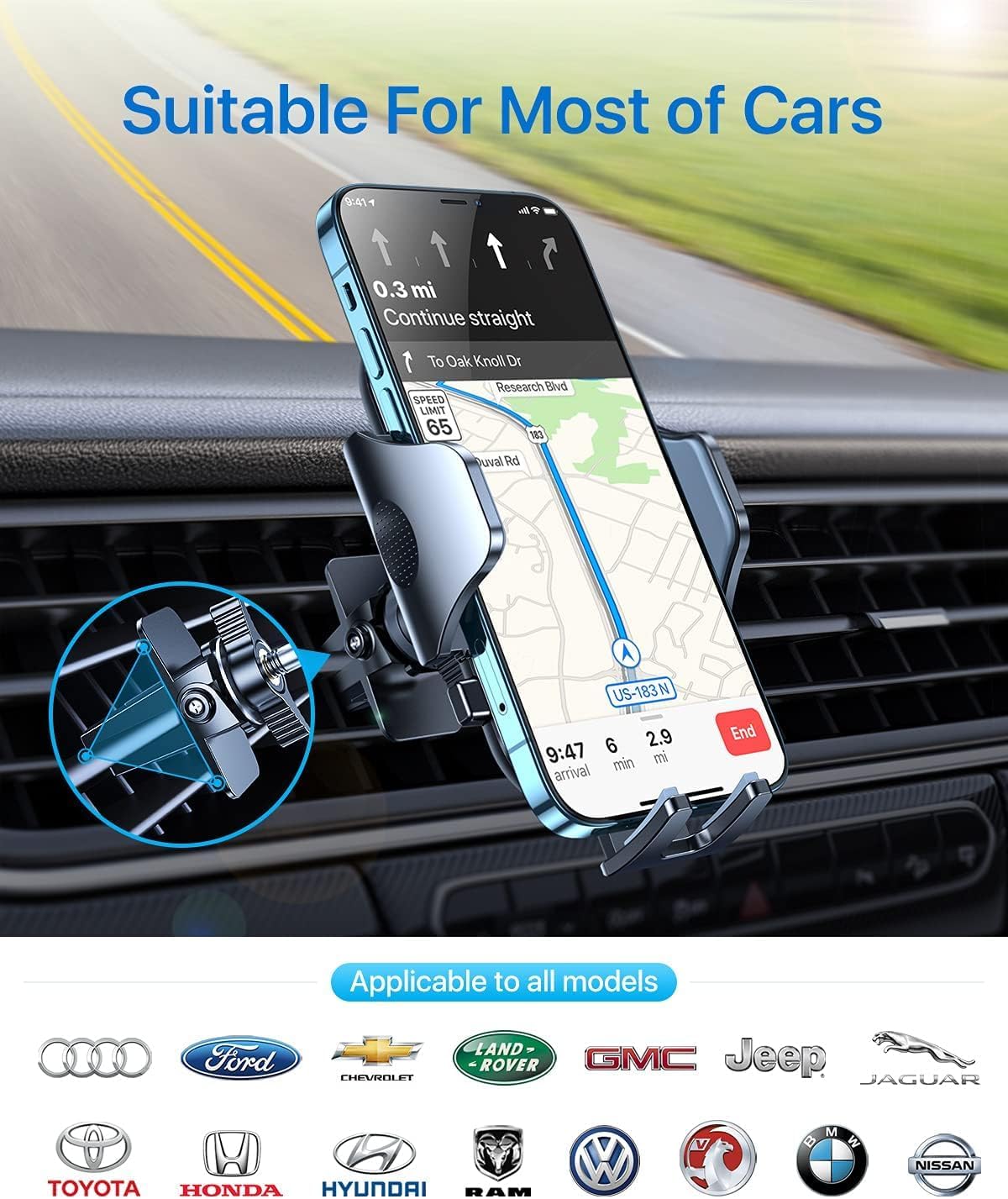 andobil Phone Holders for Your Car - Military Sturdy, Firmly Grip, Never Slip, Car Vent Phone Holder Mount, Phone Mount for Truck Compatible with iPhone 16 15 14 13 12 Pro Max Samsung S24, Sliver