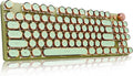 EWEADN V20 Green Typewriter Keyboard,87 Keys Backlit Typewriter Style Mechanical Keyboards, Media Control Knob, Wired/BT5.0/2.4G Typewriter Style Computer Keyboards Pink Switch for Windows/Mac/PC