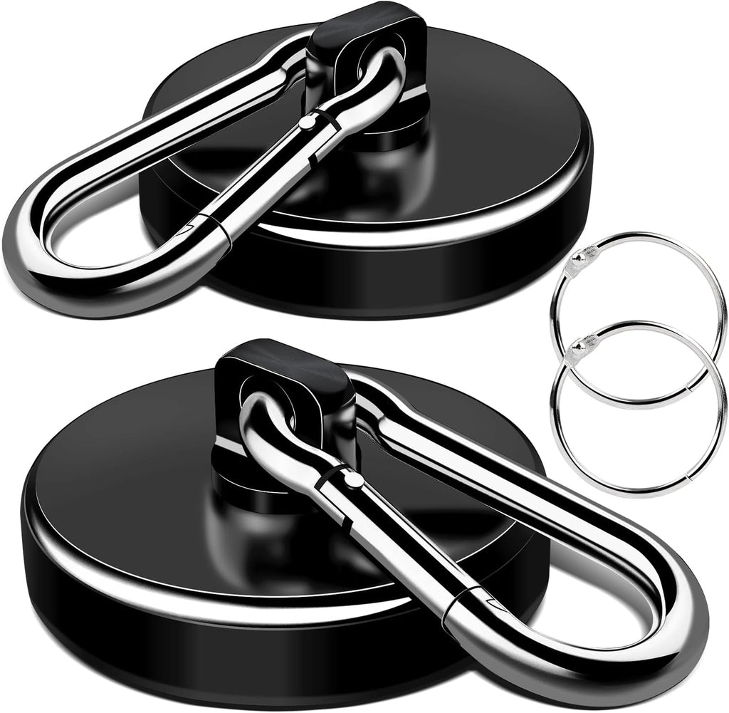 LOVIMAG Strong Magnets with Hooks, 200LBS+ Heavy Duty Magnets with Epoxy Coating for Cruise, Magnetic Hooks with Swivel Carabiner Hook, Powerful Neodymium Magnet for Hanging, Kitchen,Garage-2 Pcs