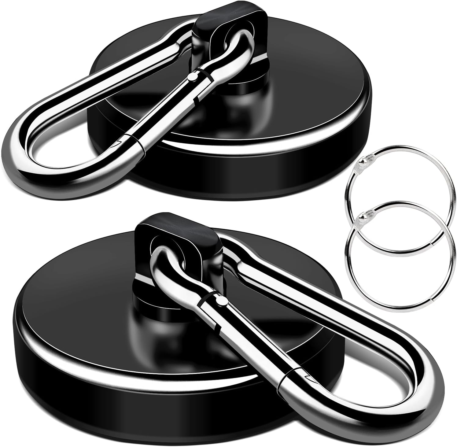 LOVIMAG Strong Magnets with Hooks, 200LBS+ Heavy Duty Magnets with Epoxy Coating for Cruise, Magnetic Hooks with Swivel Carabiner Hook, Powerful Neodymium Magnet for Hanging, Kitchen,Garage-2 Pcs