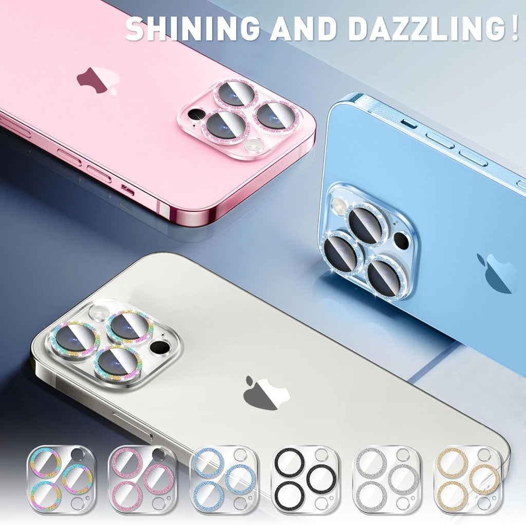 LucBuy 3PCS Sparkling Camera Lens Protector for iPhone 11 Pro/iPhone 11 Pro Max, Full Clear Acrylic Cover with Shiny Colorful Glitter Designed Decoration Back Camera Protector