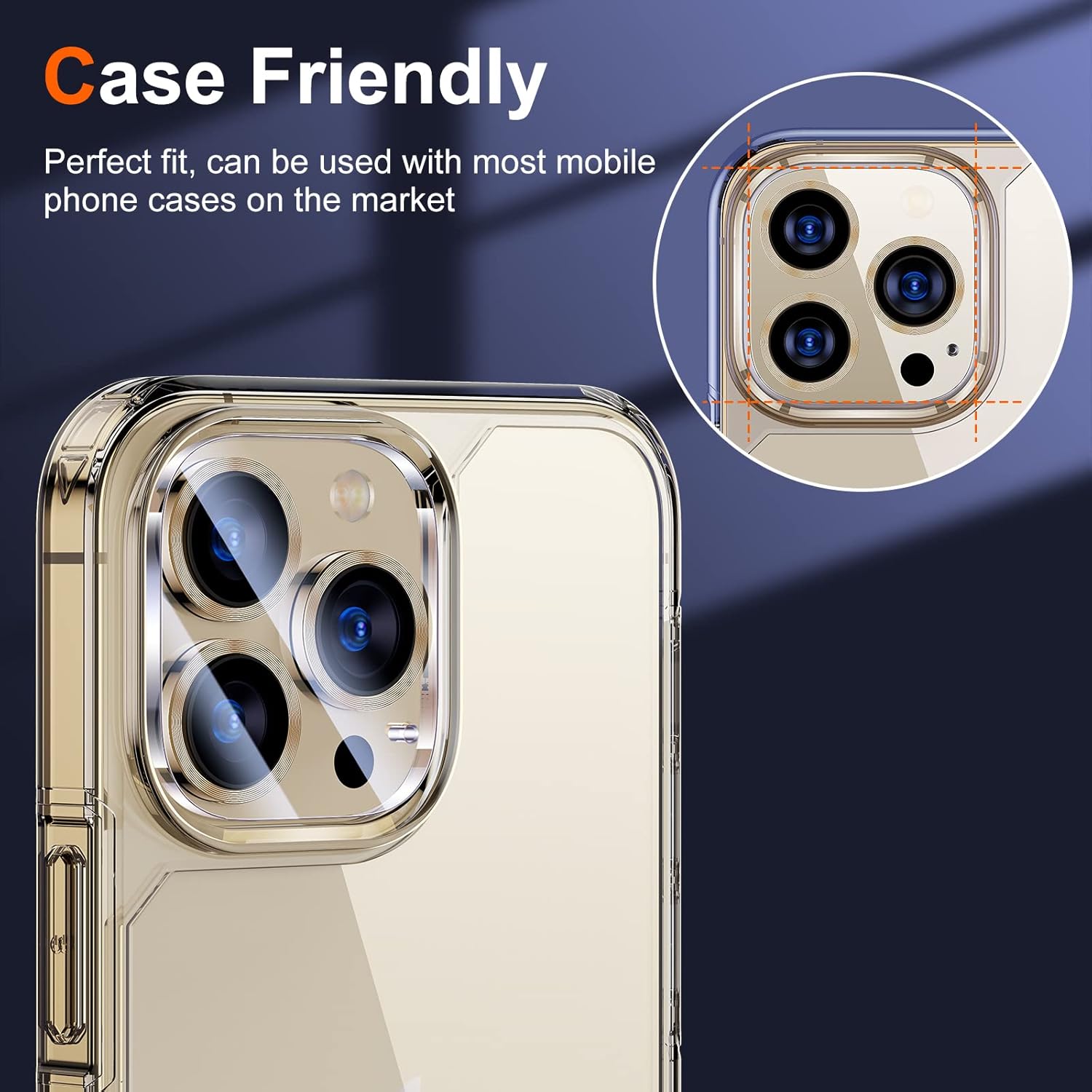 UniqueMe [3 Pack] Camera Lens Protector Compatible with iPhone 13 Pro 6.1" / 13 Pro Max 6.7" Tempered Glass,[Case Friendly][New version][Scratch-Resistant][Easy Installation] -Gold