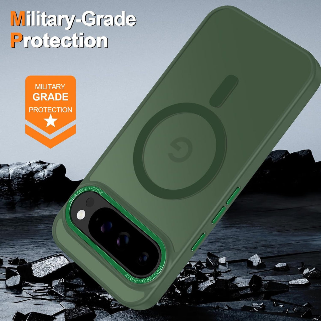 Magnetic for Google Pixel 9 Pro XL Case, [Military Grade Drop Protection] [Compatible with MagSafe] Shockproof Slim Translucent Matte Anti-Slip for Women Girls Men Case, Forest Green
