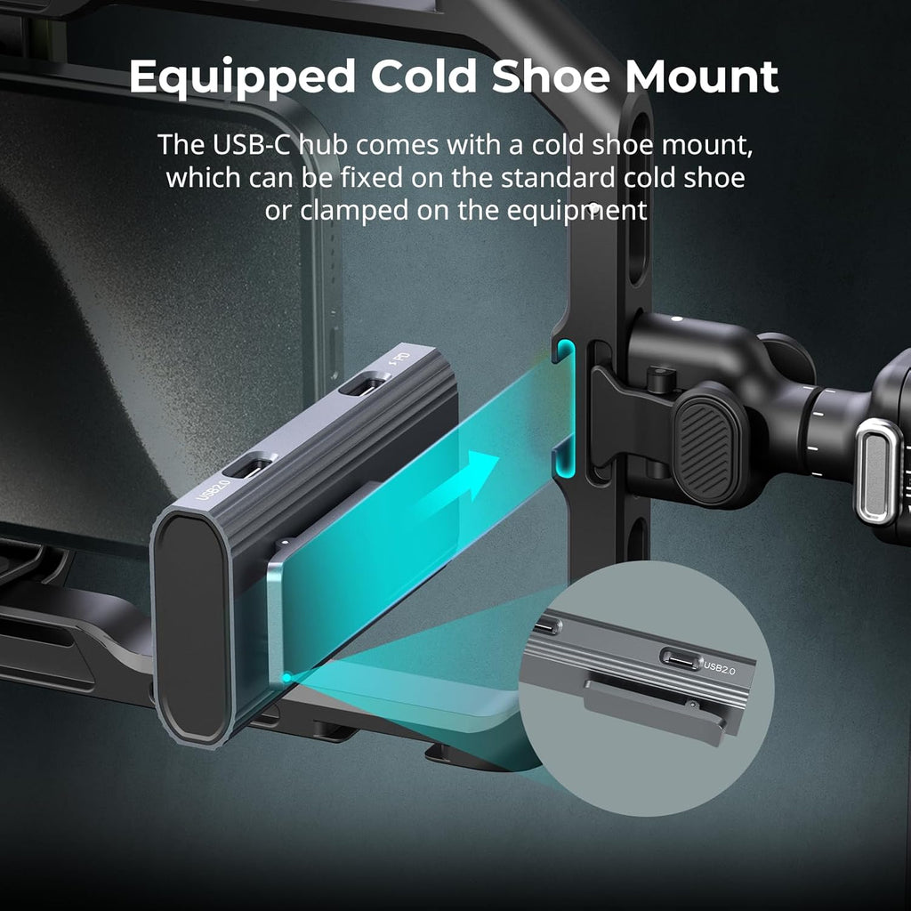 SmallRig 4-in-1 USB-C Hub with a Cold Shoe Mount for Phone/Camera Cage, PD 100W / USB-C 3.1/2.0 with Audio Adapter x 2, for Professional Mobile Shooting - 4598
