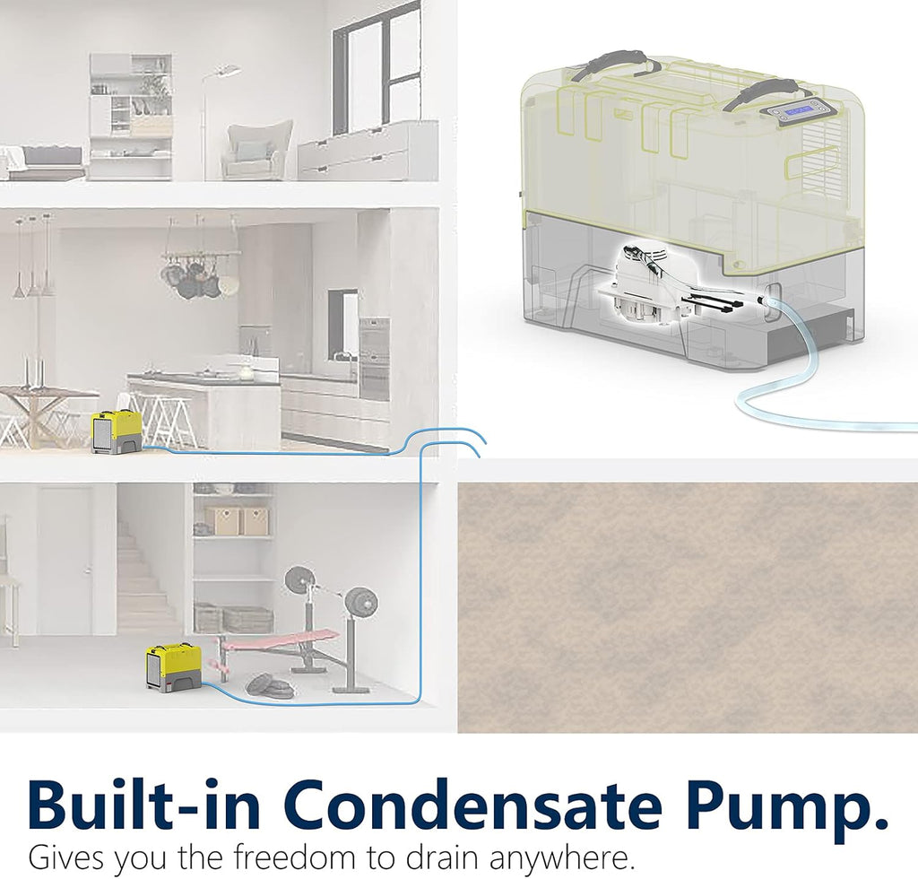 ALORAIR 180 PPD Commercial Dehumidifier with Pump Drain Hose, LGR Dehumidifiers for Basement Warehouse & Job Sites, Crawl Space Dehumidifier for Water Damage Restore, 5-Year-Limited Warranty, Yellow
