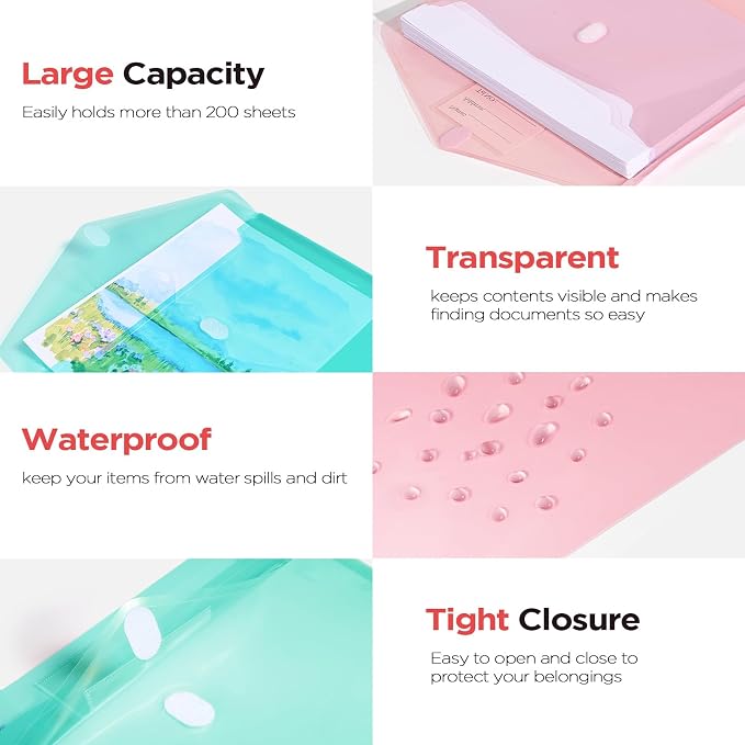 Sooez 10Pack Plastic Envelopes, Plastic File Folders, Super Heavyweight - Image 4
