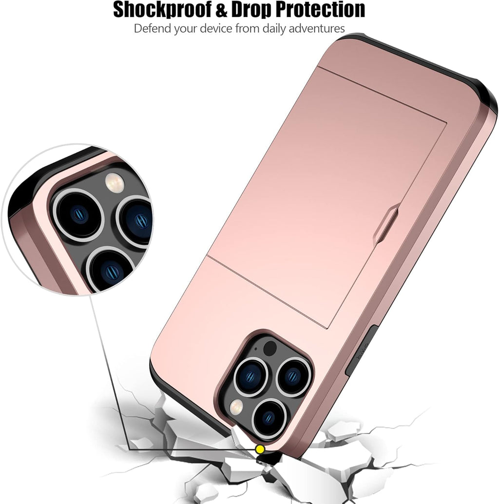 Nvollnoe for iPhone 12 Pro Max Case with Card Holder Heavy Duty Protective Dual Layer Shockproof Hidden Card Slot Slim Wallet Case for iPhone 12 Pro Max for Men&Women(Rose Gold)