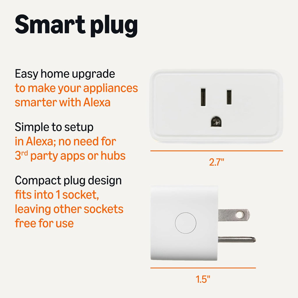 Amazon Basics Smart Plug, Works with Alexa Only, 2.4 GHz Wi-Fi, No Hub Required, 4-Pack, White