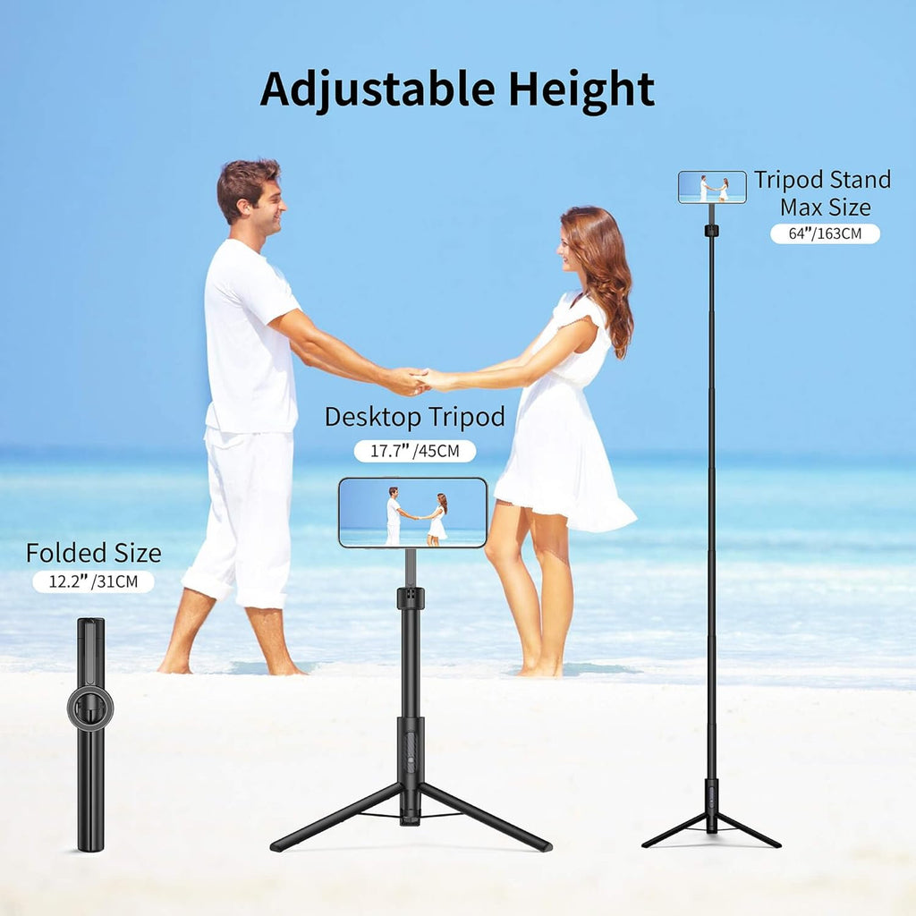 MagSafe Tripod for iPhone 64'' Selfie Stick Phone with Metal Ring and Remote, Fit for iPhone 12/13/14/15 Series, Magsafe Case and Other Phones