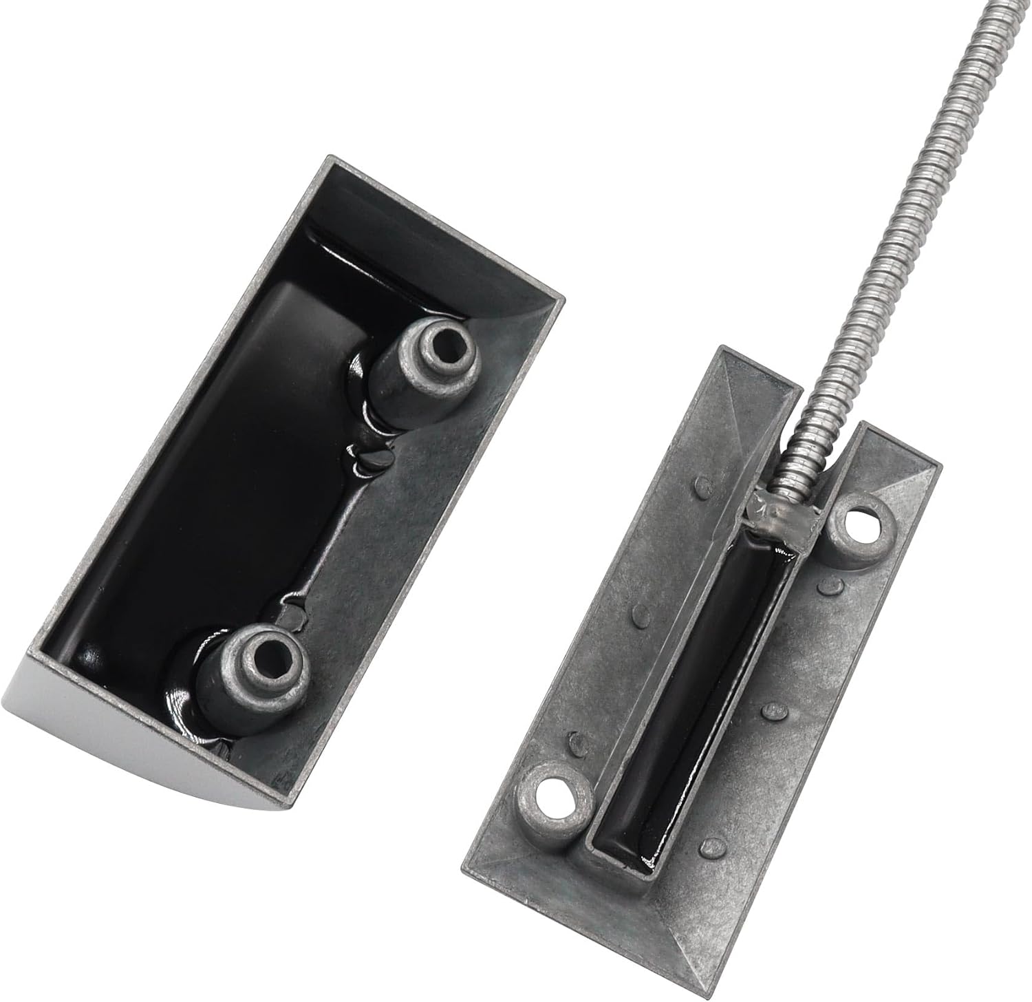 Magnetic Reed Switch Wired Surface Mount Normally Closed NC Contact Sensor Alarm Magnetic Door Switch with 2 Wires, Zinc Alloy Sliver, OC-59