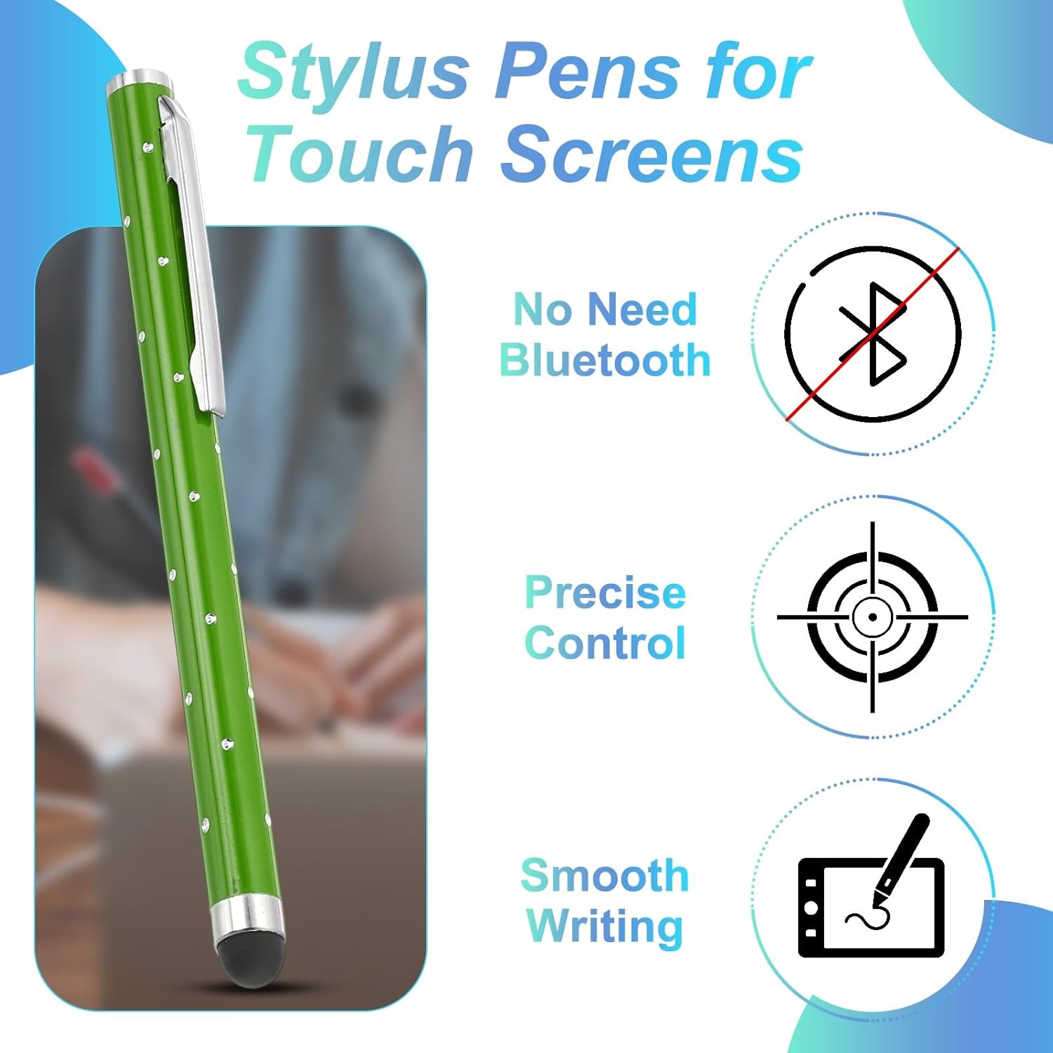 PATIKIL Stylus Pens for Touch Screens, 6 Pcs High Precision Universal Bling Stylus Crystal Metal Capacitive Pen for Touch Screen Devices Phone Tablets Laptop, Green