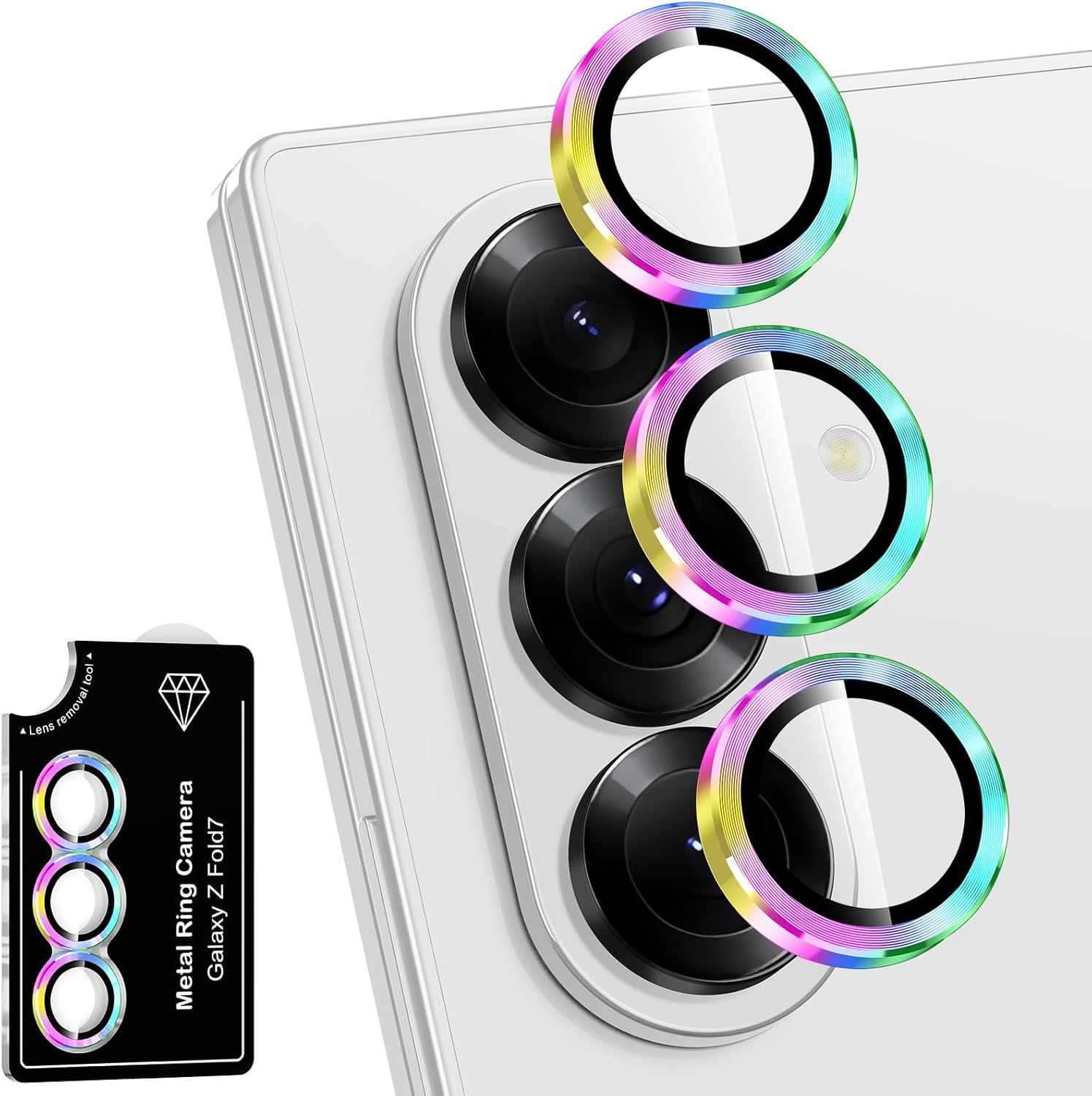 for Samsung Galaxy Z Fold 7 Camera Lens Protector, Individual Metal Ring Tempered Glass Lens Cover, [Strong Adsorption] Scratch Resistant Ultra-Thin HD Clear Lens Cover, 1 Set-Colorful