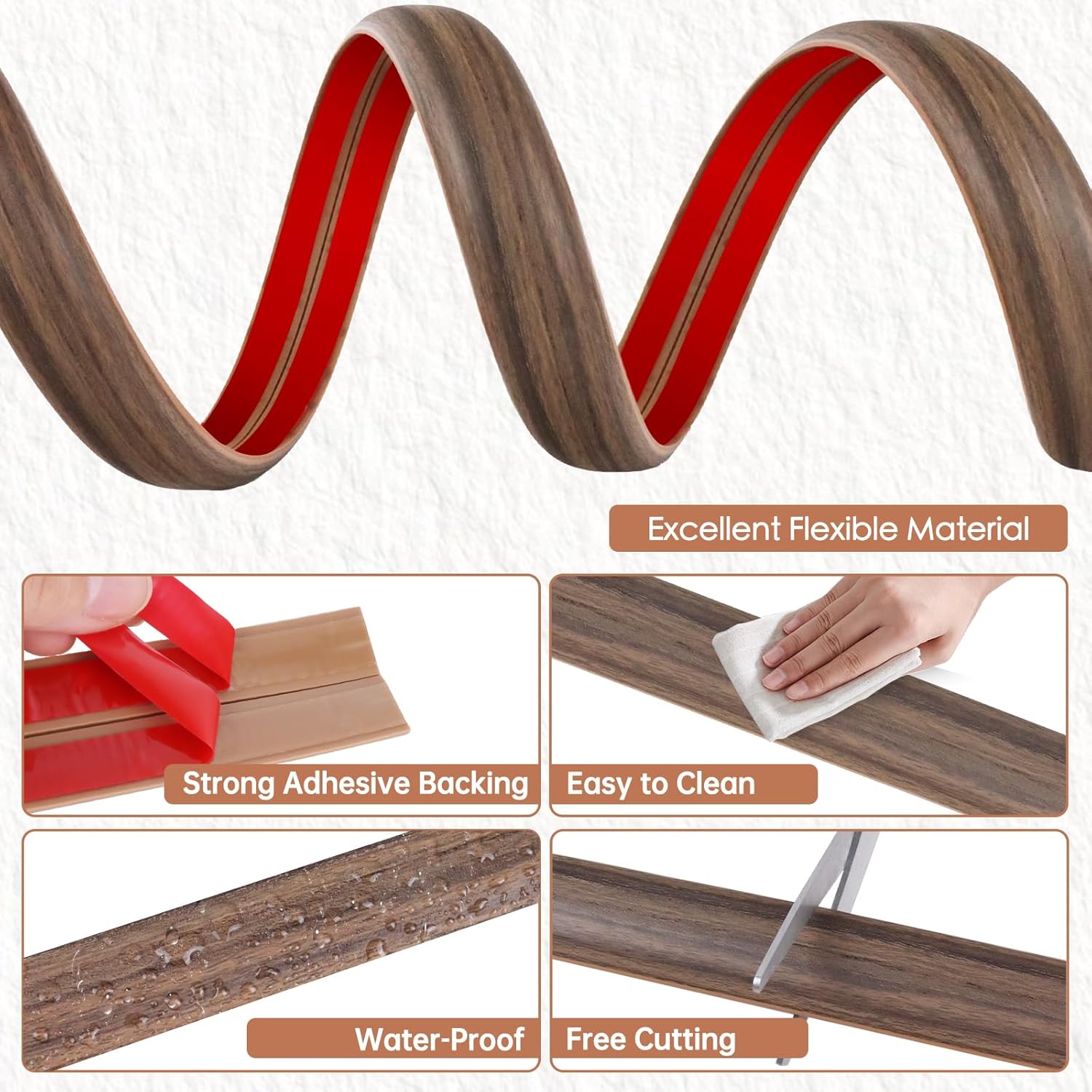 Floor Cord Cover for Wires on Floor Self Adhesive Cord Hider Floor Cable Management Wire Covers for Cords Protector Prevent Cable Trips Cord Cavity W 0.59" x H 0.31", Misty Brown Wood, 20Ft