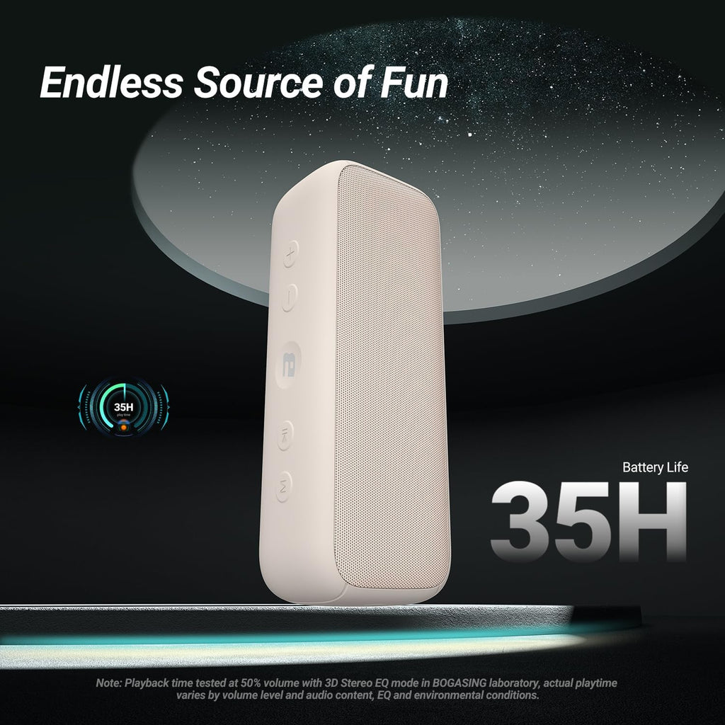 BOGASING G6 Bluetooth Speaker, Portable Wireless Speakers with 30W Punchy Sound, 35H Playtime, IPX6 Waterproof, Bluetooth 5.3, Built-in Mic, EQ, TF-Card, AUX, USB Stick for Outdoors Hiking (Beige)