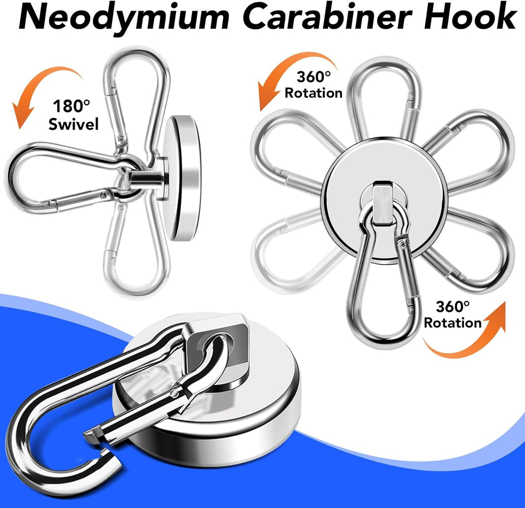 LOVIMAG Strong Magnetic Hooks, 70LBS Heavy Duty Magnet Hooks Strong Neodymium Magnets with Carabiner Hook, Hook Magnets with Swivel for Hanging, Cruise, Grill, Kitchen, Refrigerator - 12 Pack
