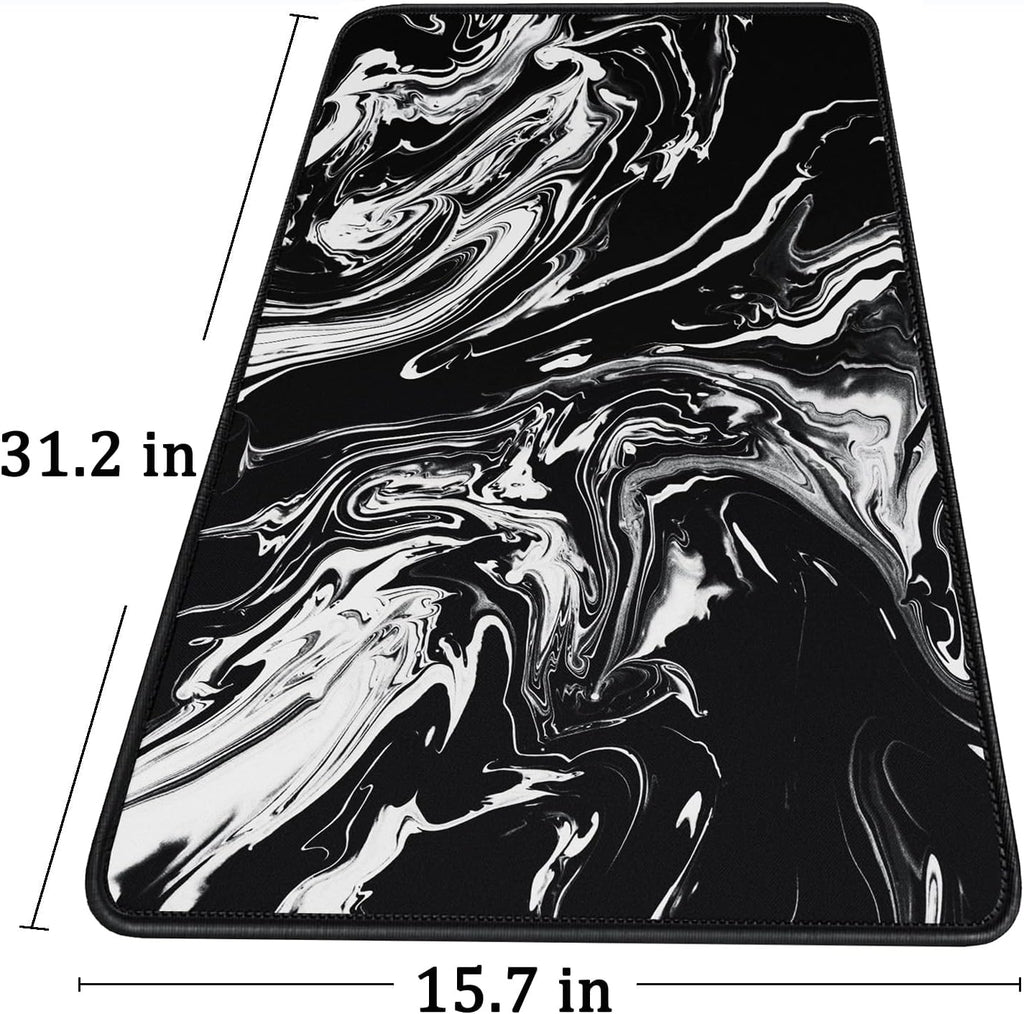 Large Extended Gaming Mouse Pad with Stitched Edges, Durable Non-Slip Natural Rubber Base, Waterproof Computer Keyboard Pad Mat for Esports Pros/Gamer/Desktop/Office/Home - Black White