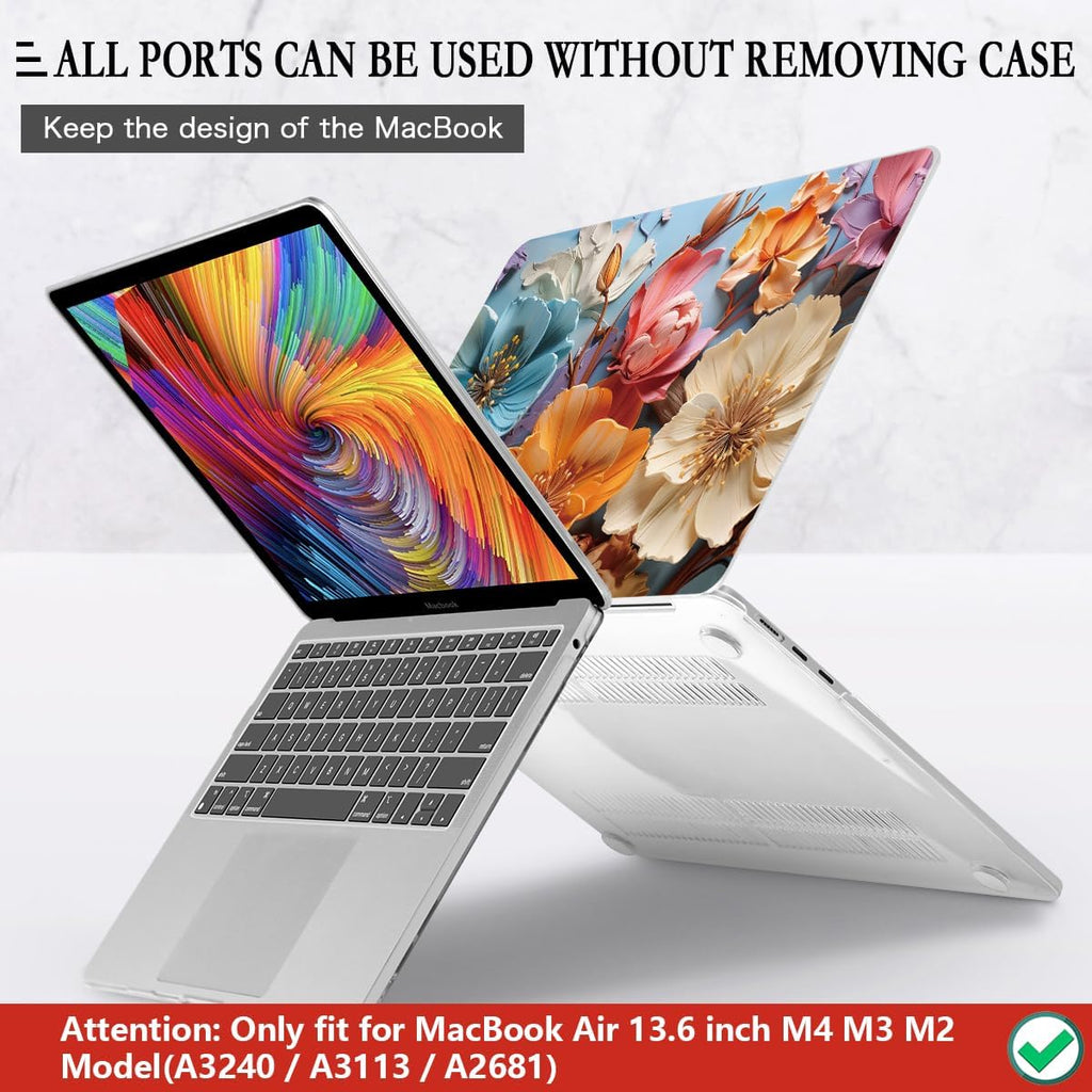CISSOOK for MacBook Air 13 inch M2 M3 M4 Case 2022 2023 2024 2025 Release, Flower Hard Shell Cases with Keyboard Cover OTG Adapter for MacBook Air 13.6 inch A3240 M3113 A2681