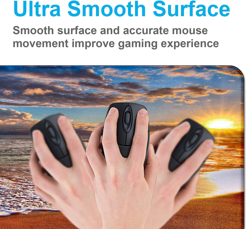 Large Extended Gaming Mouse Pad with Stitched Edges, Non-Slip Waterproof Rubber Base Mouse Pad for Office, Computer, Keyboard, Laptop and Home Desk Pad 35.4 x 15.7 x 0.12 Inch (Beach at Sunset)