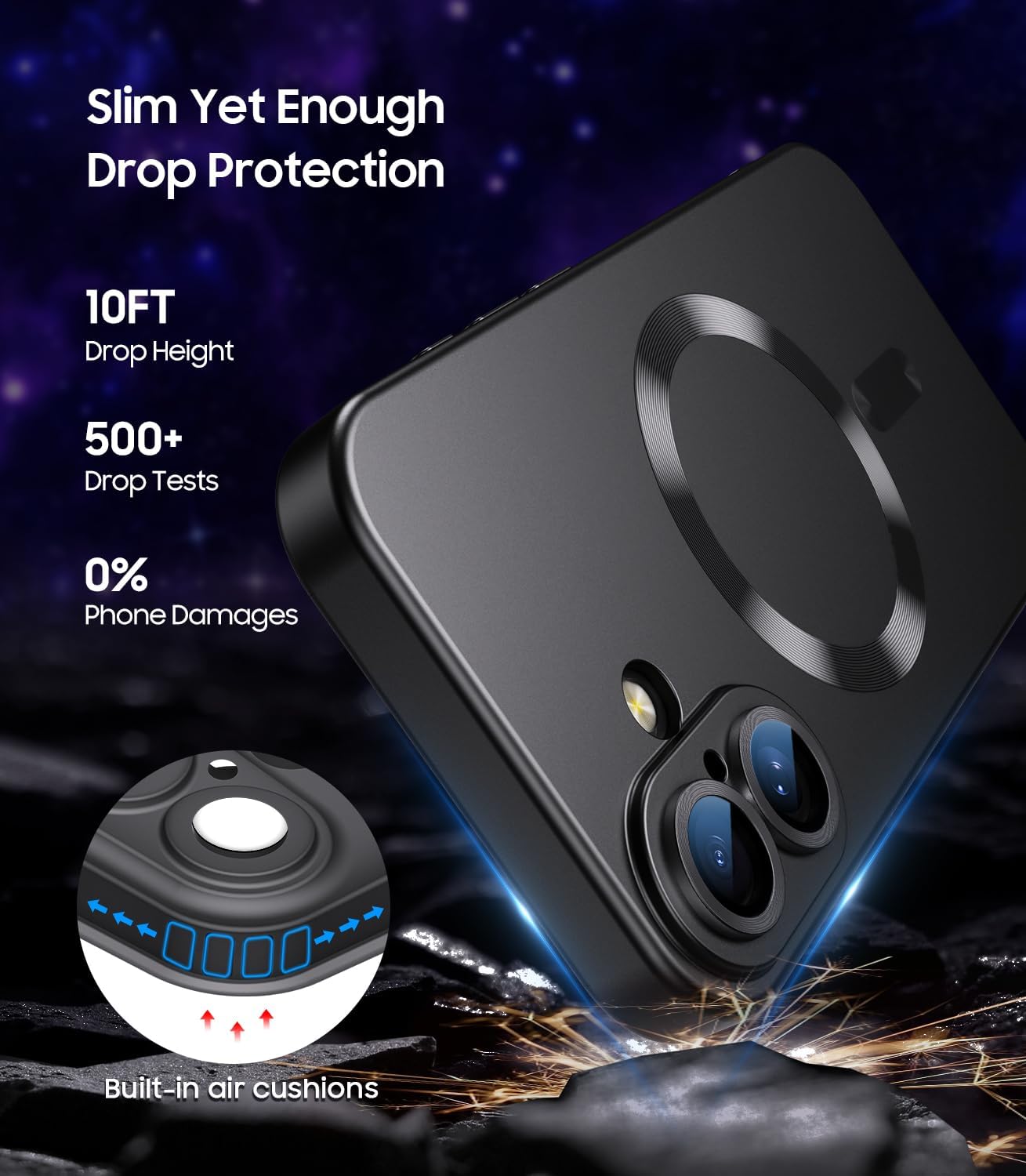 Magnetic for iPhone 16 Plus Case [Compatible with MagSafe][Built-in Camera Lens Protector] Slim Soft Silicone Bumper Shockproof Metallic Luster Phone Case (Black)