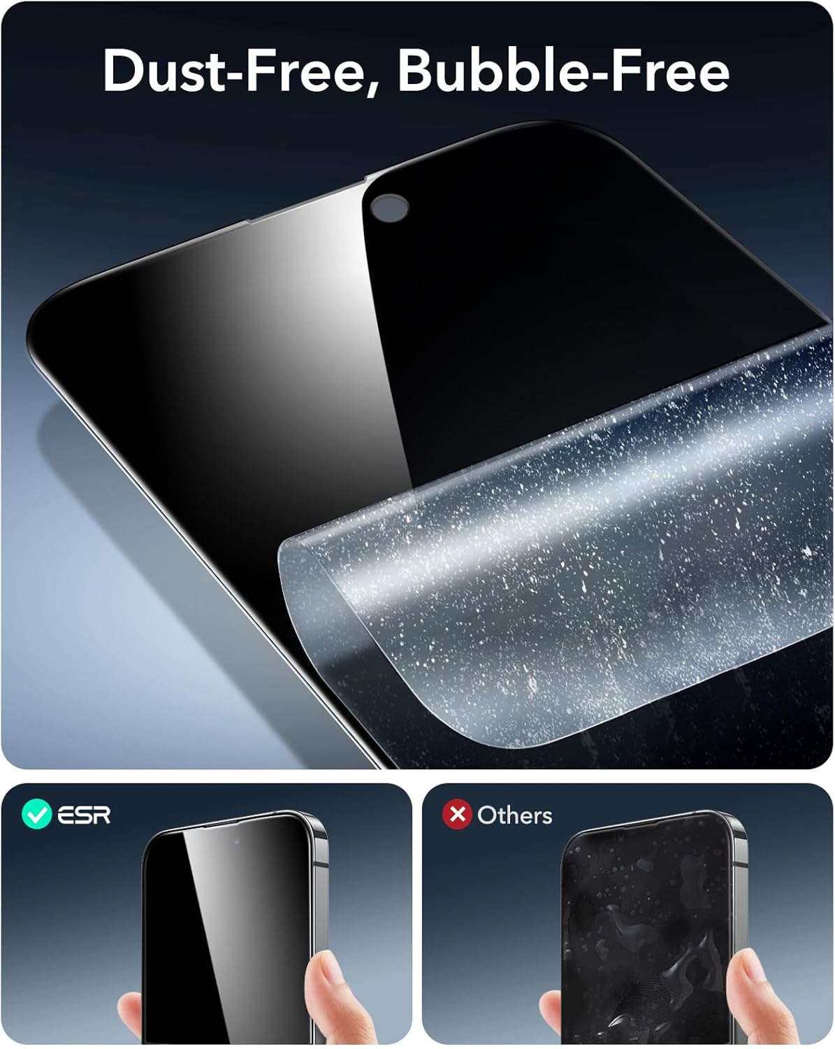 ESR 3 Pack 9H+ Glass for iPhone 14 Pro Privacy Screen Protector, [Military Grade Shatterproof & Longest Durable] Armorite Anti-spy Tempered Glass with UltraFit Tray