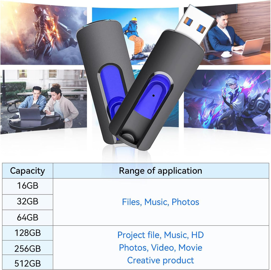 JUANWE USB Flash Drives 128GB 2 Pack 3.0 Flash Drive High Speed Thumb Drive Retractable Slide Memory Sticks for Computers Zip Drive USB Backup Jump Drive with Lanyard Hole