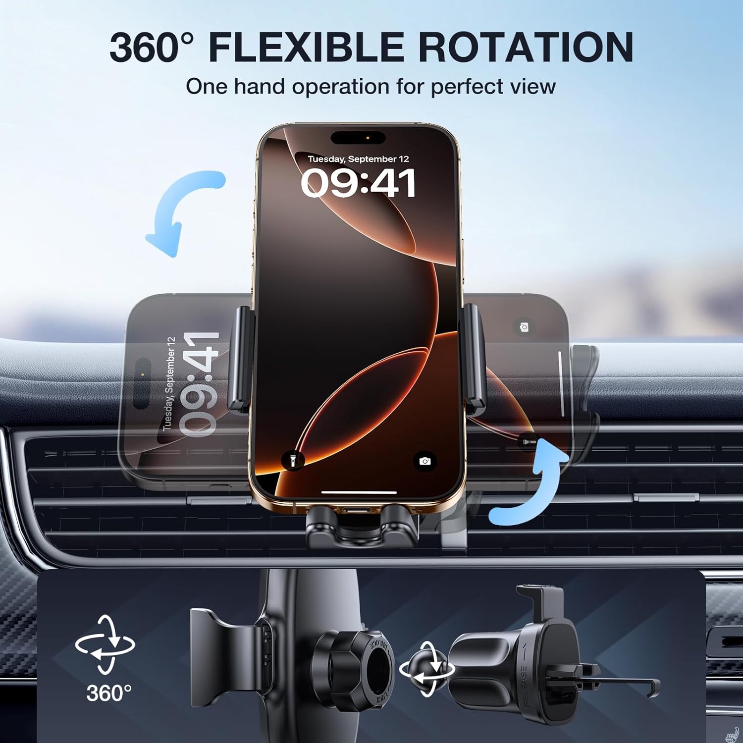 Miracase Upgraded-2nd Generation Universal Phone Holders for Your Car, Hands Free Air Vent Car Phone Holder Mount Compatible with iPhone 16/15/14/13/12/11 Series and All Phones