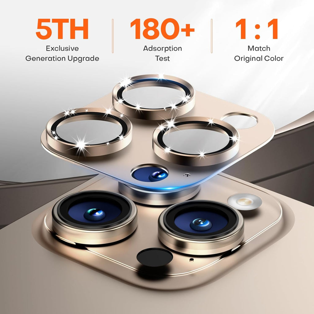 Camera Lens Protector for iPhone 16 Pro Max/16 Pro/15 Pro Max/15 Pro/14 Pro Max/14 Pro, Aluminum Alloy Sapphire Glass Camera Screen Cover, Case Friendly- Desert Titanium