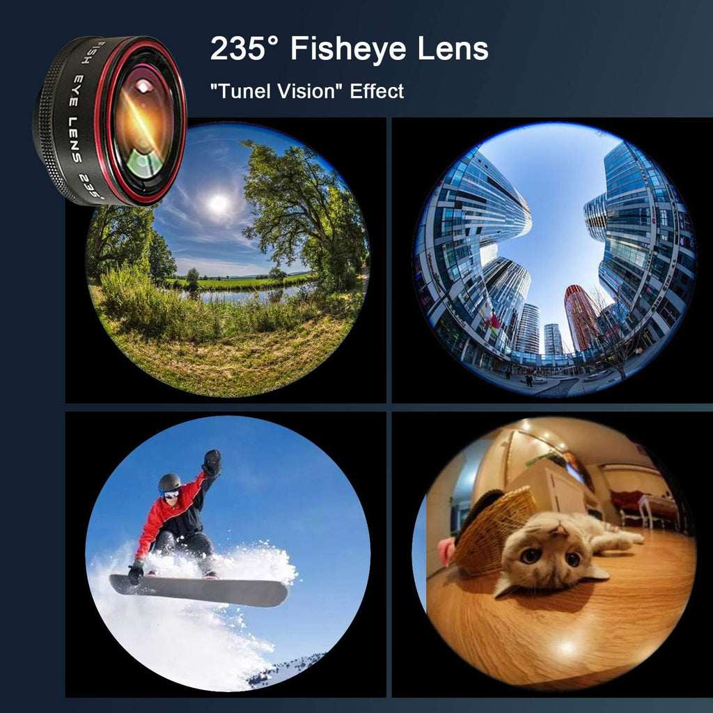 Phone Camera Lens Kit 10 in 1 for iPhone Samsung Pixel Android, 22X Telephoto Lens, 0.62X Super Wide Angle Lens&25X Macro Lens, 235° Fisheye,Kaleidoscopes, Starlight，Tripod，for Most Smartphone Black