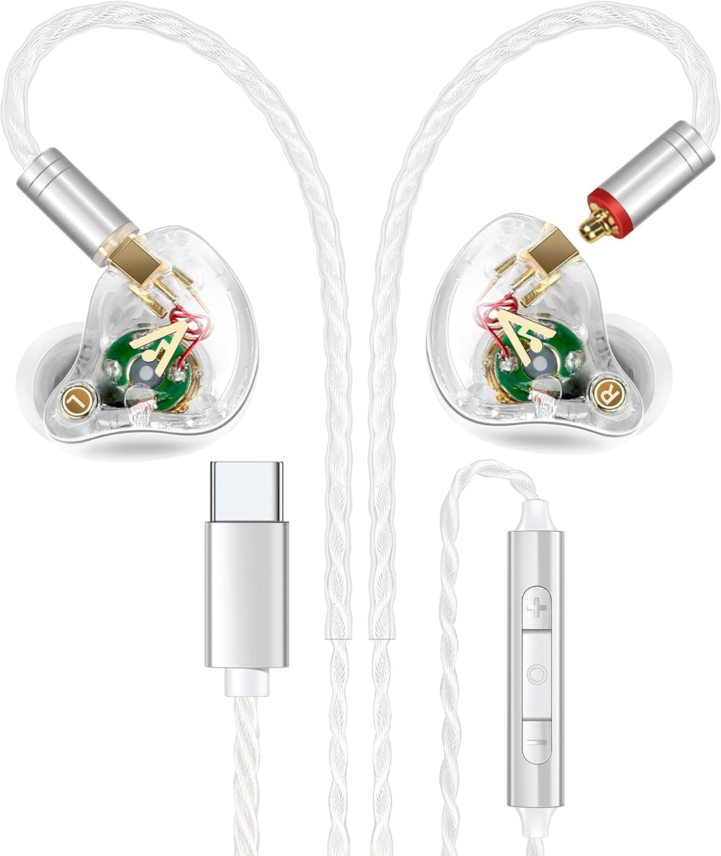 Vibes 202MC USB-C Wired Earbuds - HiFi in Ear Monitor Headphones - Noise Isolating Ear Buds w/ Mic - Clear Sound, Deep Bass & Comfort-Fit Earphones - MMCX to USBC, Silver Plated Cord, Carrying Case