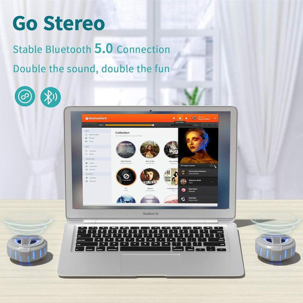 EBODA Shower Bluetooth Speaker, IPX7 Waterproof Portable Floating Speakers with Loud HD Sound, True Wireless Stereo Speaker with LED Light, 24H Play for Shower Pool Beach, Gifts for Men, Women - Gray