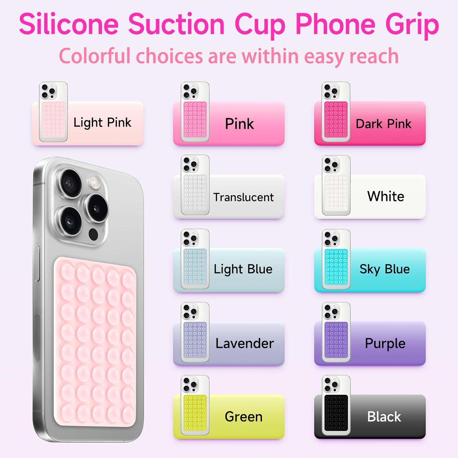 Silicone Suction Phone Case Mount, Non Slip Suction Cup Phone Mount, Phone Accessories Holder for Selfies and Videos, Silicon Adhesive Phone Stand Sticky for Cell Phone Pink
