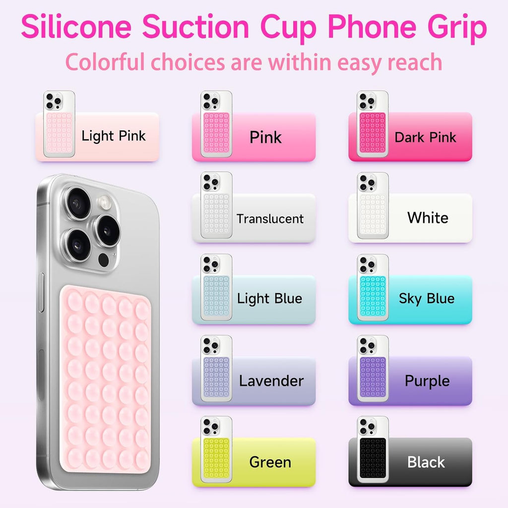 Silicone Suction Phone Case Mount, Non Slip Suction Cup Phone Mount, Phone Accessories Holder for Selfies and Videos, Silicon Adhesive Phone Stand Sticky for Cell Phone Light Pink