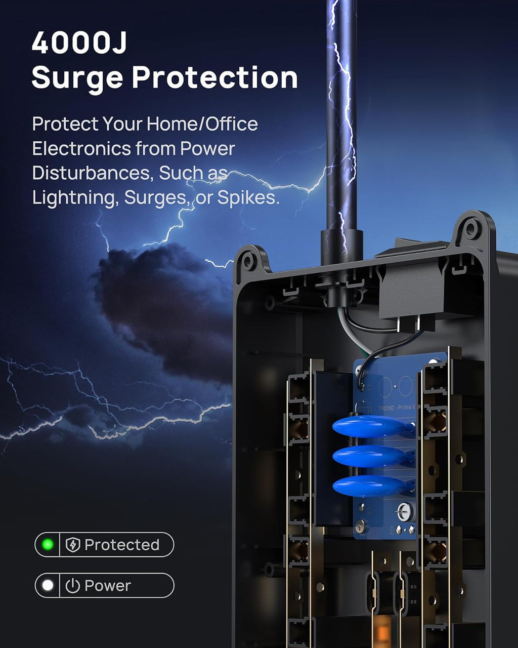 TROND Surge Protector Power Strip 15 ft Cord - Long Extension Cord, 13 Widely-Spaced Outlets Expansion with USB C Ports, 4000 Joules, Flat Plug, Wall Mount, ETL Listed, Office Desk Accessory, Black