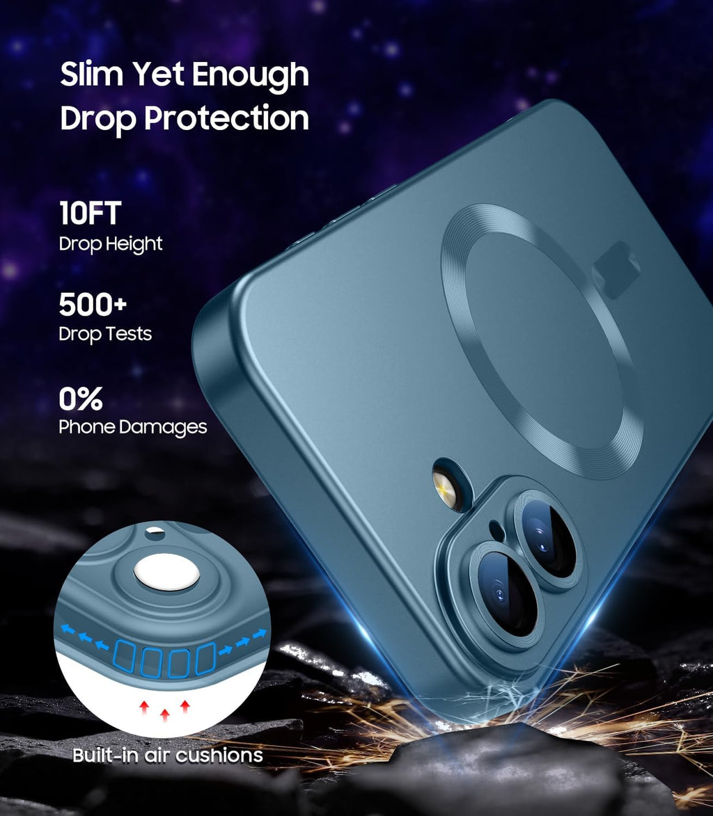 Magnetic for iPhone 16 Plus Case [Compatible with MagSafe][Built-in Camera Lens Protector] Slim Soft Silicone Bumper Shockproof Metallic Luster Phone Case (Green)