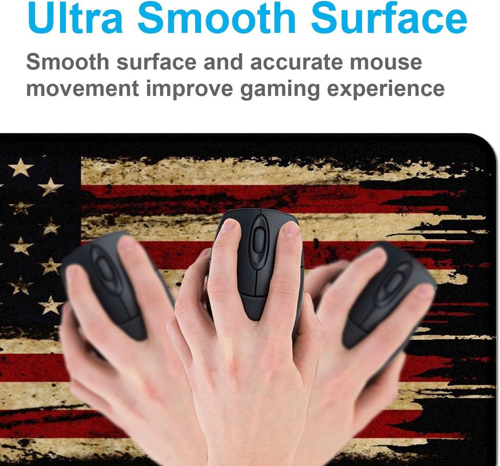 Large Extended Gaming Mouse Pad with Stitched Edges, Non-Slip Waterproof Rubber Base Mouse Pad for Office, Computer, Keyboard, Laptop and Home Desk Pad 35.4 x 15.7 x 0.12 Inch (American Antique Flag)