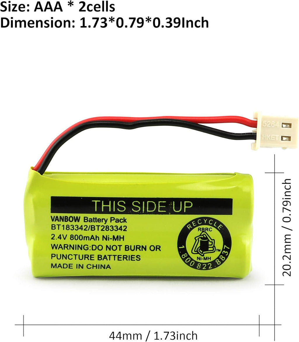 BT183342/BT283342 2.4V 800mAh Ni-MH Battery Compatible with AT&T VTech Cordless Phone Batteries BT166342/BT266342 BT162342/BT262342 CS6709 CS6609 CS6509 CS6409 EL52100 EL50003 (Pack 8)