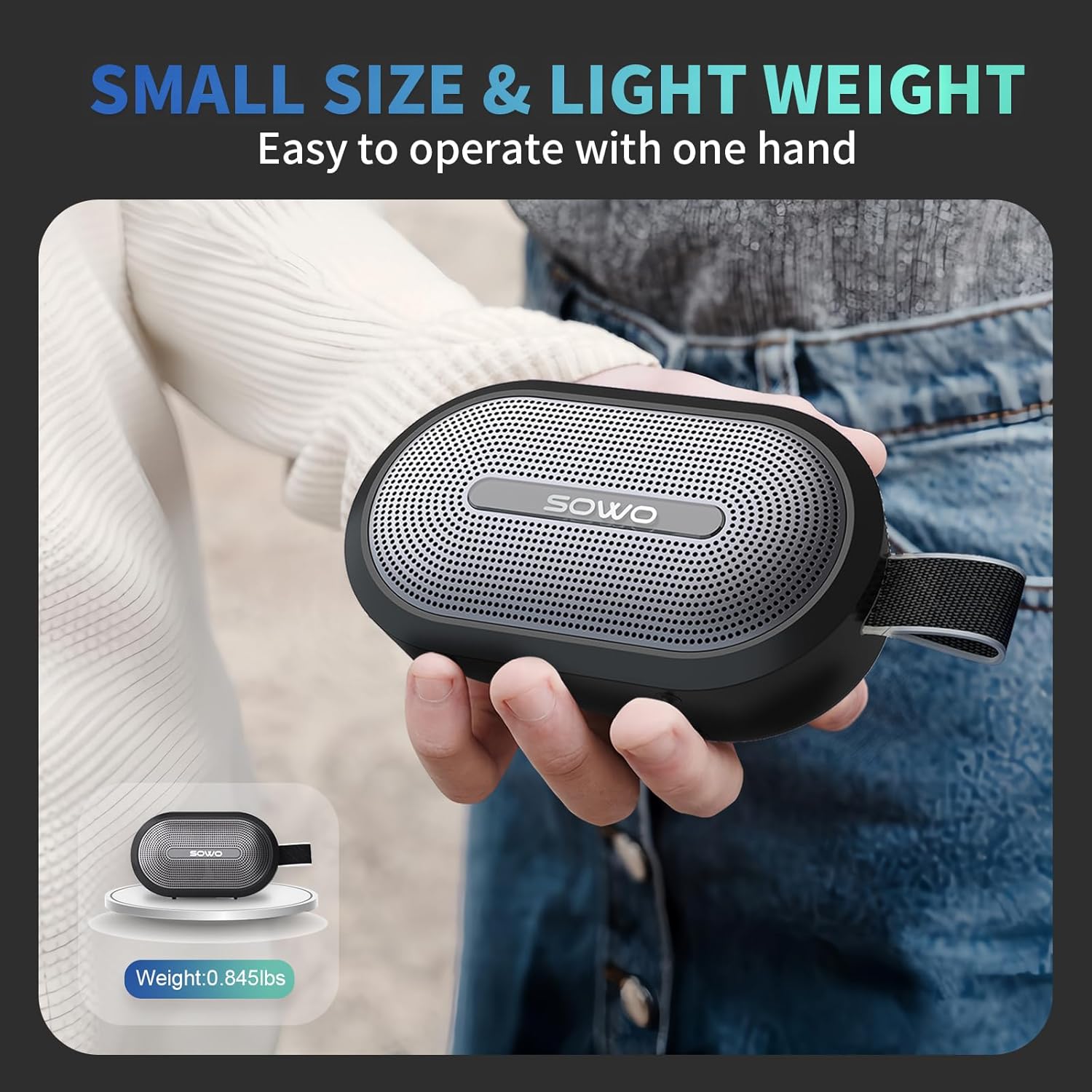 SOWO Wireless Portable Small Speaker, Ultra Magnetic Bluetooth Speaker for Golf Cart, Coverless IP67 Waterproof, 24 H Playtime, Pro Sound, Clip Hanging Design for Outdoor, Indoor - Black