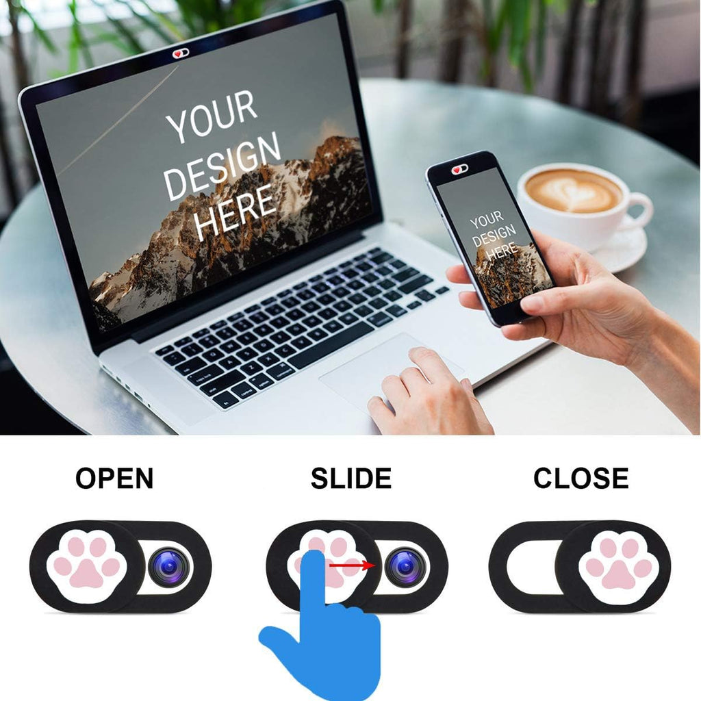 Webcam Cover 3 Pack Slide Ultra Thin Laptop Camera Cover for Echo Show, Phone, Computer, Tablet, Mac Air, Chromebook, PC - Paw Paw Black