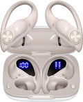 PocBuds Bluetooth Headphones Wireless Earbuds 80hrs Playtime Wireless Charging Case Digital Display Sport Ear buds with Earhook Deep Bass IPX7 Waterproof Over-Ear Earphones for Phone Laptop Pearl Gray