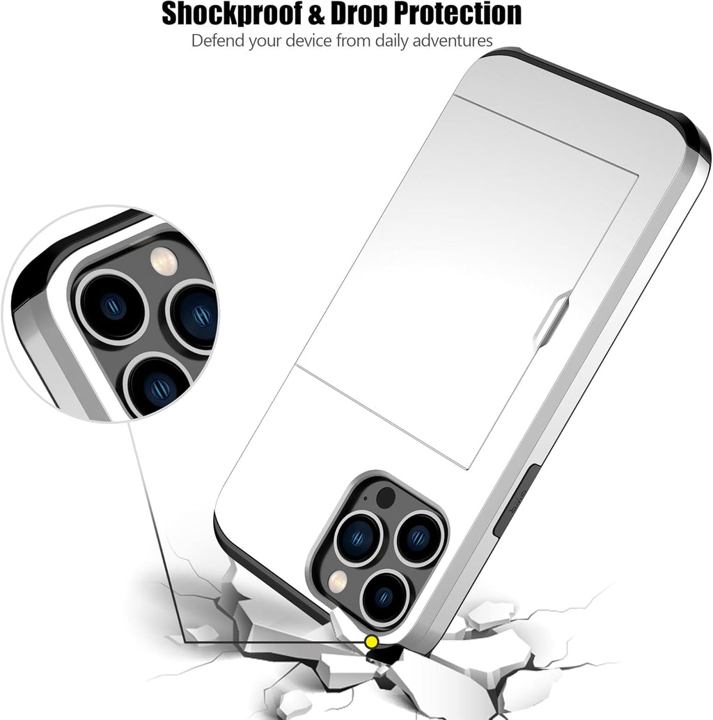 Nvollnoe for iPhone 12 Pro Max Case with Card Holder Heavy Duty Protective Dual Layer Shockproof Hidden Card Slot Slim Wallet Case for iPhone 12 Pro Max for Men&Women(White)