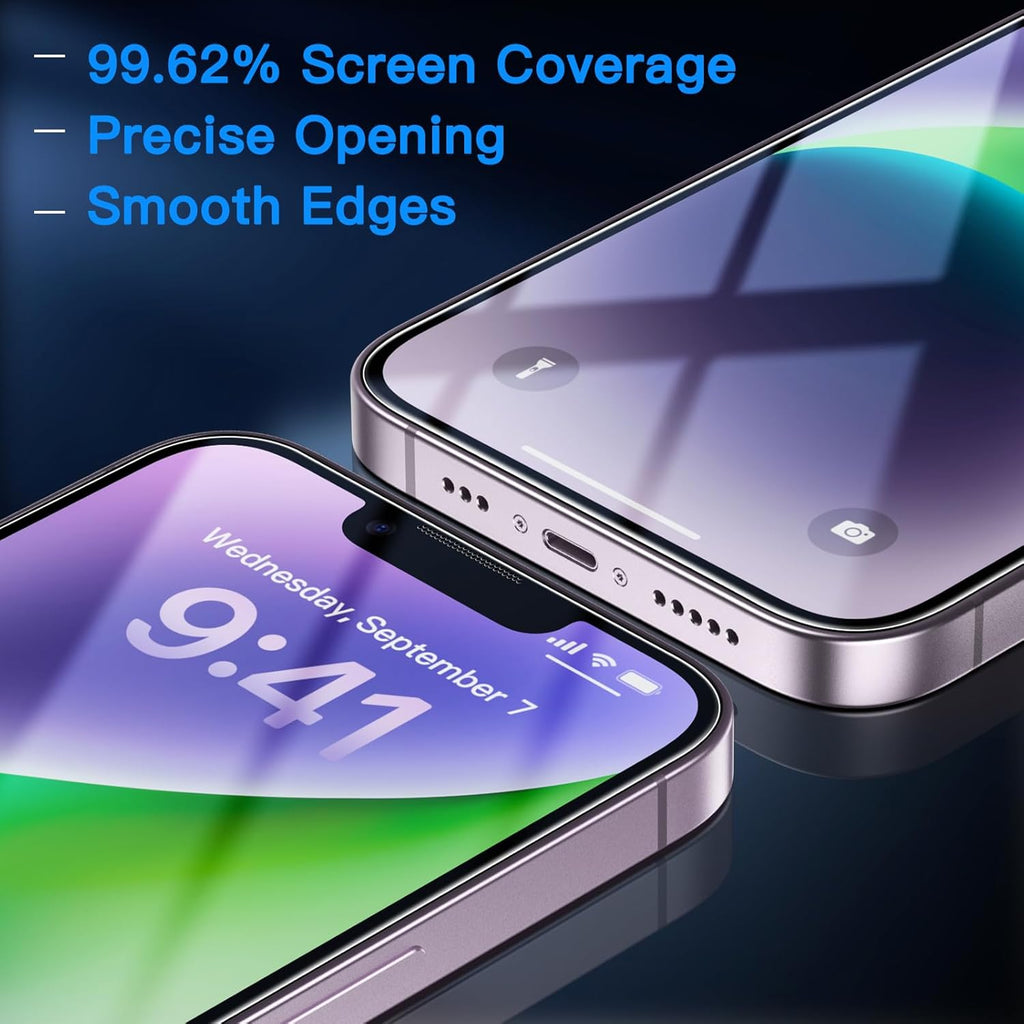 Uyiton Anti-Blue Light for iPhone 14 Screen Protector - Unbreak-Glass Easy to Install Full Coverage Case Friendly Scratch Resistance 9H Tempered Glass Screen Protector for iPhone 14, 2 Pack