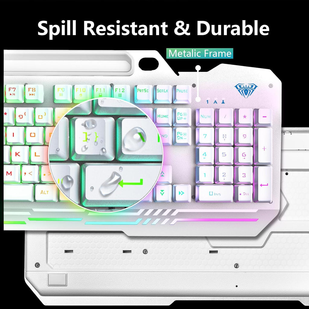 AULA Gaming Keyboard, T102 104 Keys Keyboard and Mouse Combo, USB Wired Computer Keyboards Mechanical Feel Full Size, RGB Backlit for PC/Laptop Gaming or Working/Office (White)